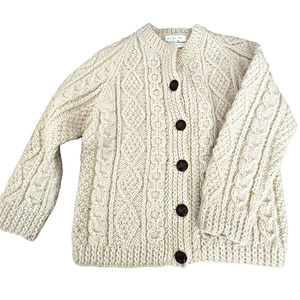 Vintage Girls Maria Amon 100% Wool Cable Weave Aran Unisex IRISH Sweater Size M